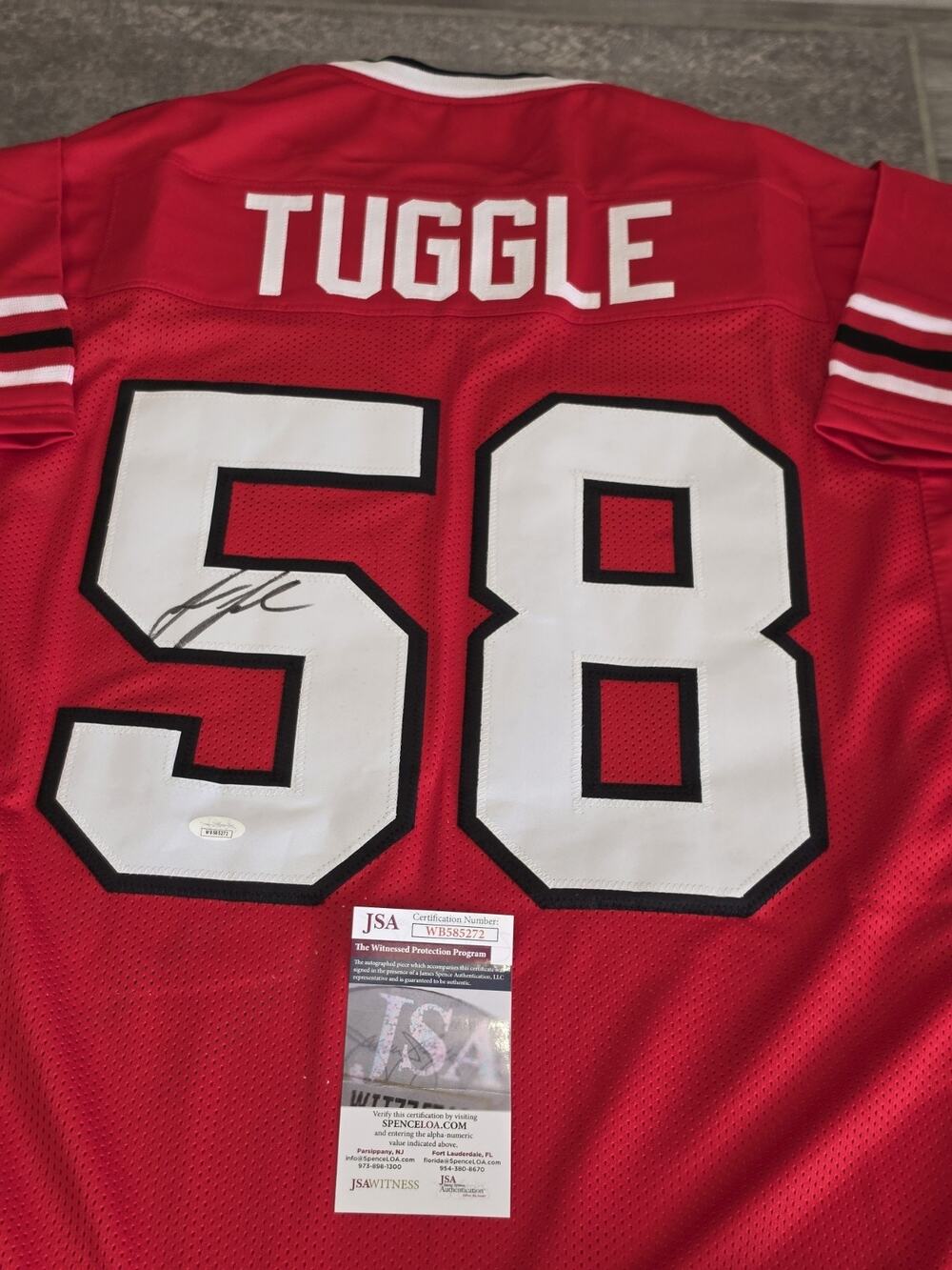 Jessie Tuggle Autographed/Signed Jersey JSA COA Red Custom Jersey